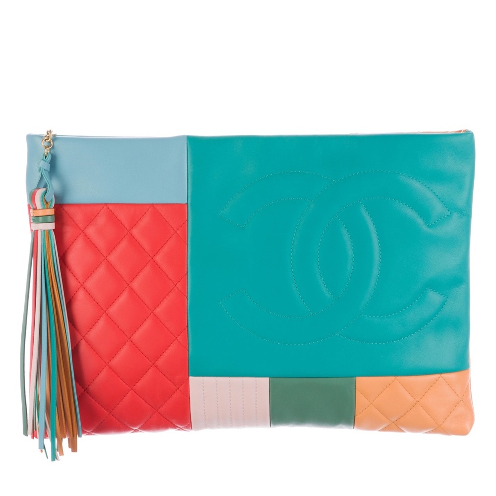 Chanel Multicolor Quilted O-case zip Clutch pouch
